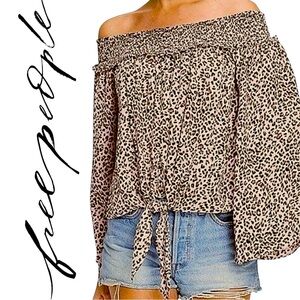 Free People Nwt (M) Pink Leopard Tie-Front Blouse Top Shirt FP Movement